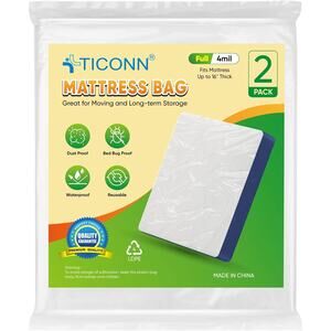 TICONN 2PK Plastic Mattress Bags for Moving Storage Heavy-Duty Full Size